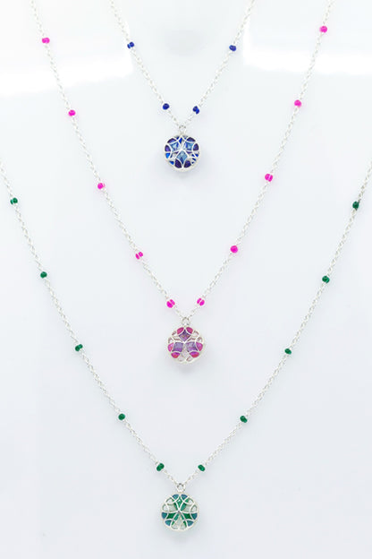 Floral Enamelled Pendant Necklace 
