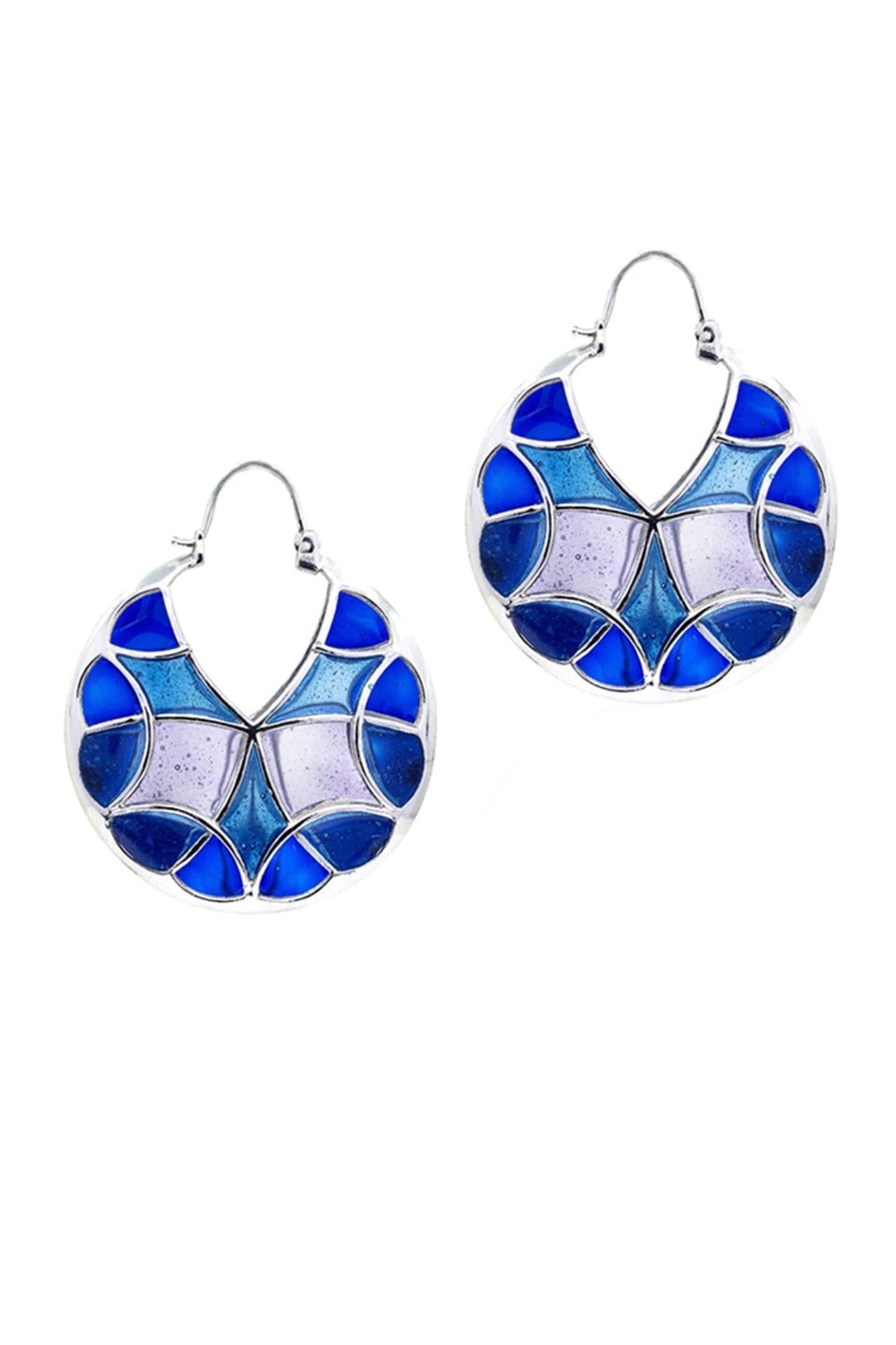 Gradient Blue Enamelled Hoop Earrings 