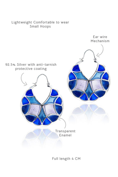 Gradient Blue Enamelled Hoop Earrings 