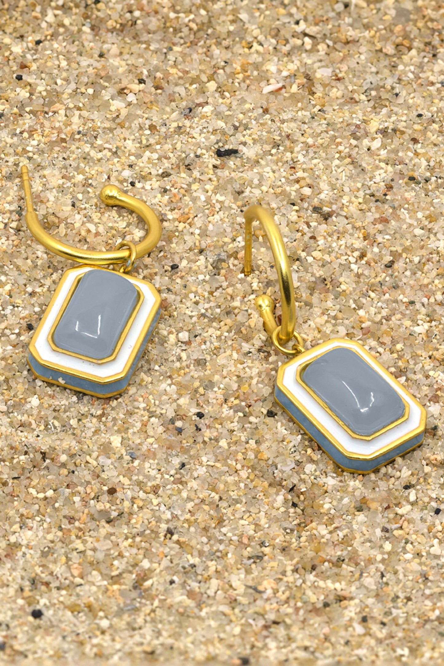 Gold Plated Blue Calcedony Danglers 