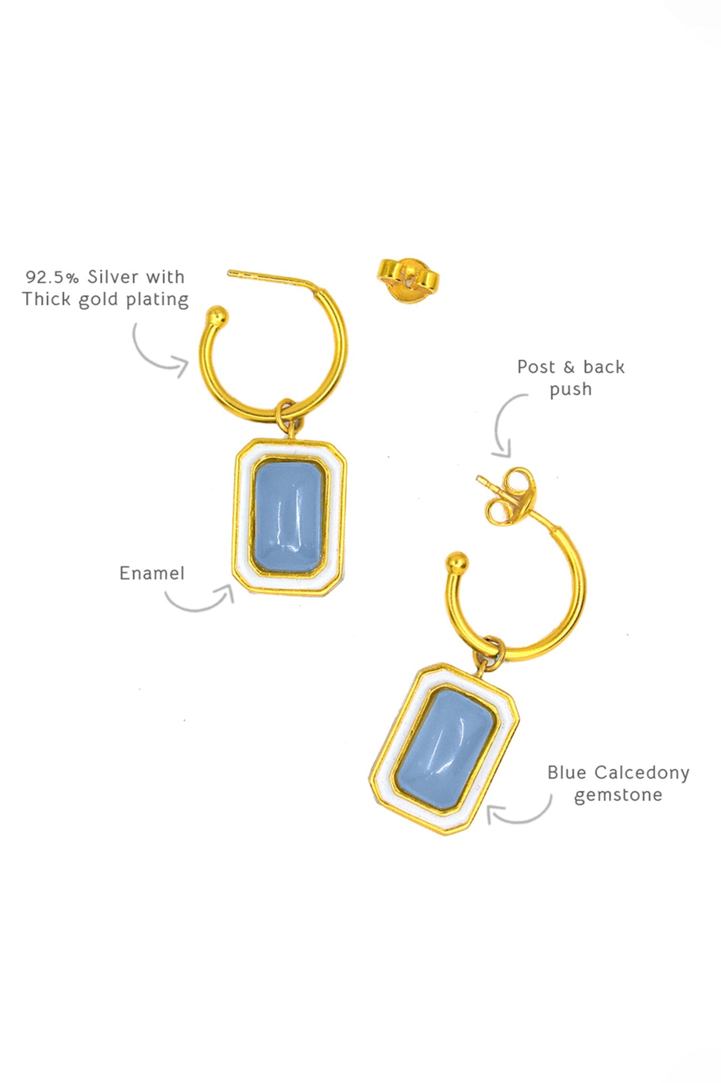 Gold Plated Blue Calcedony Danglers 