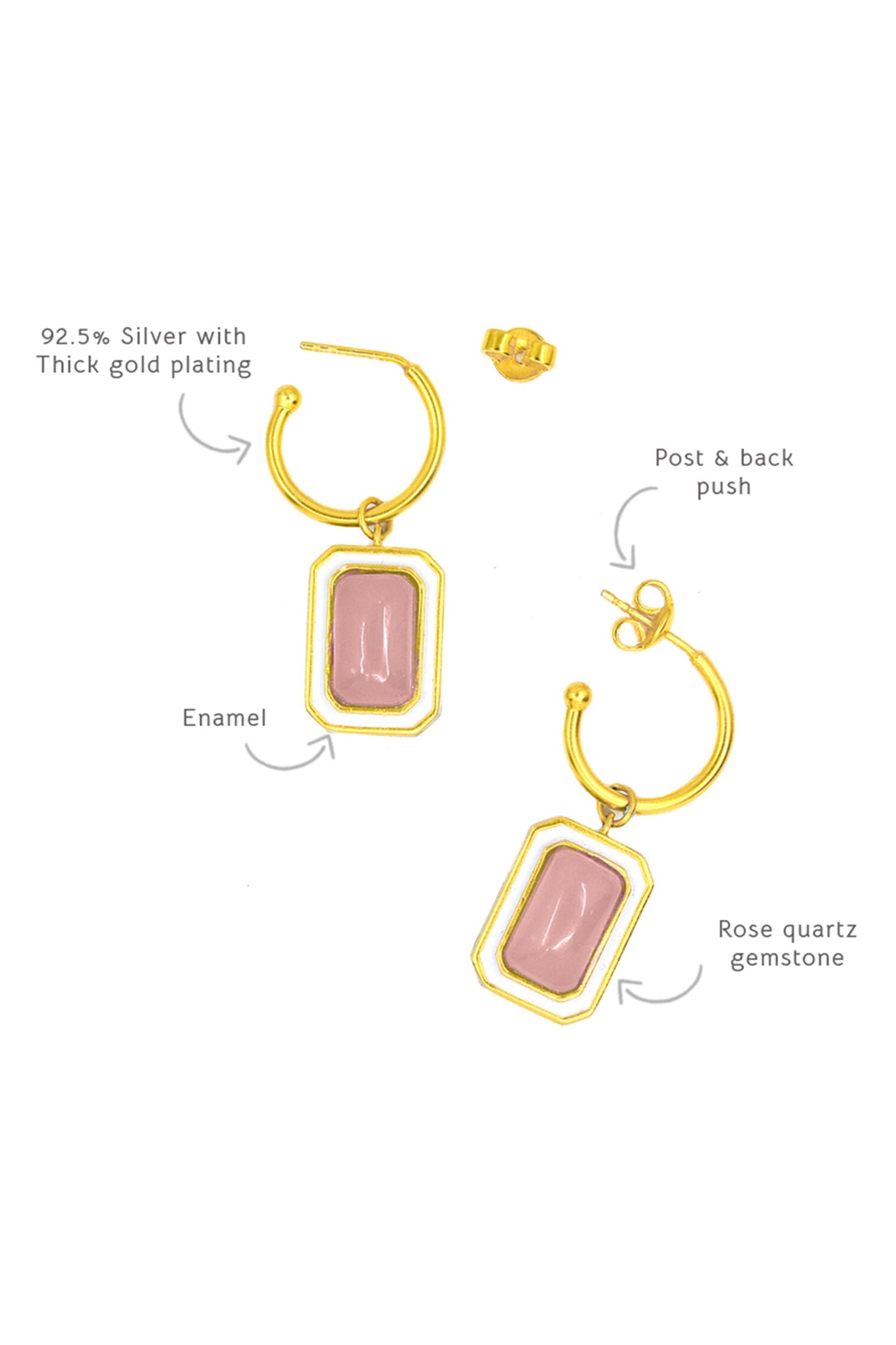 Rose Quartz Stone Embellished Earrings 