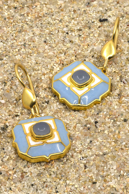 Blue Calcedony Stone Danglers 