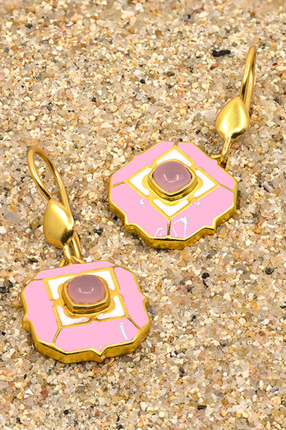 Geometric Rose Quartz Dangle Earrings 