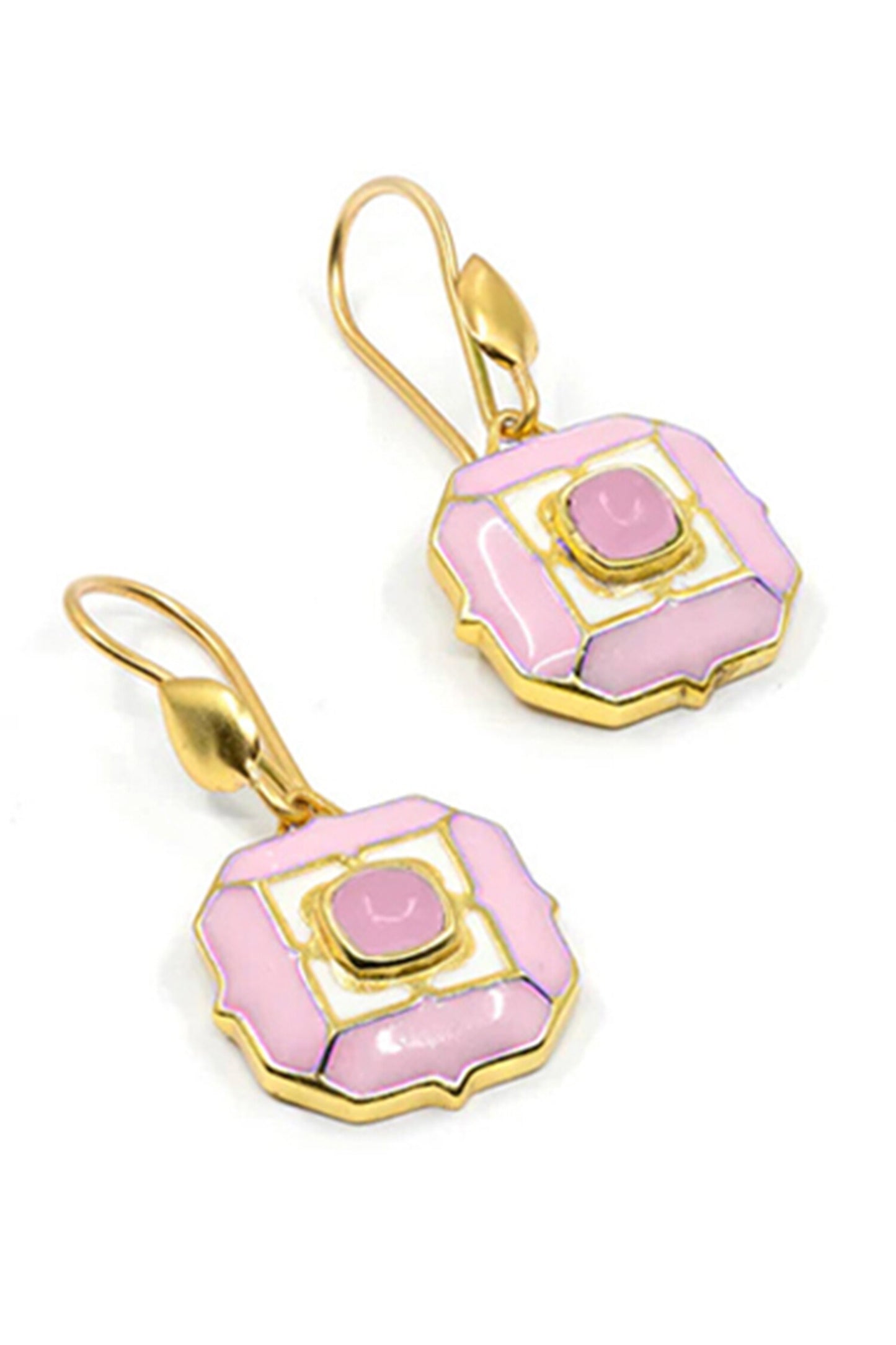 Geometric Rose Quartz Dangle Earrings 