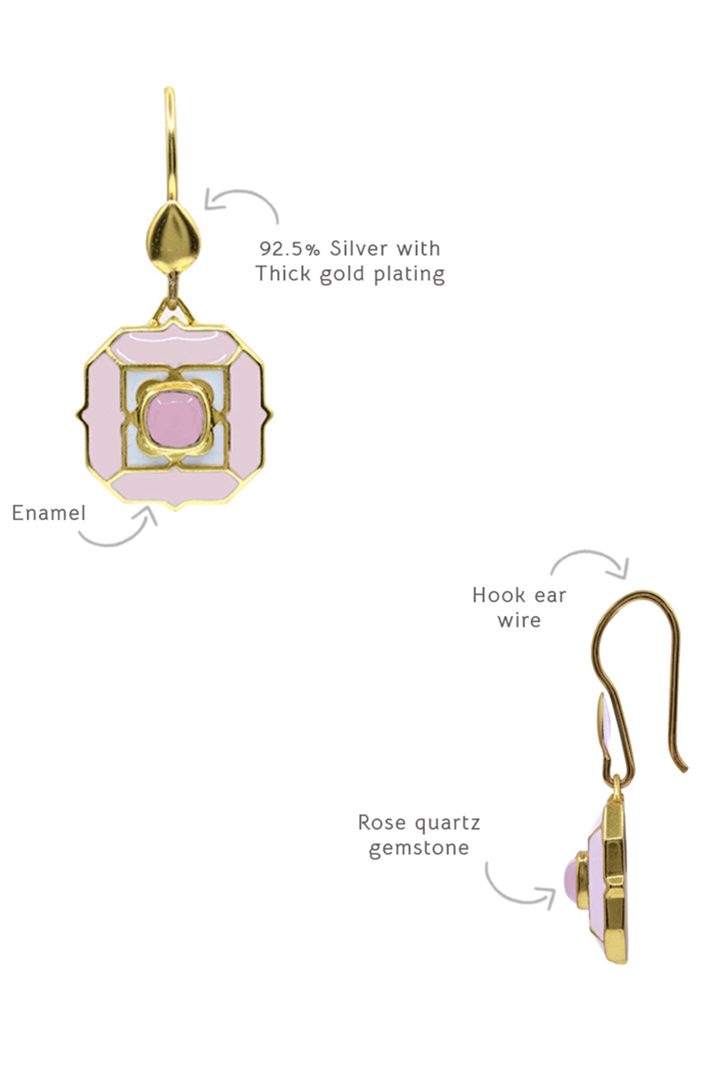 Geometric Rose Quartz Dangle Earrings 