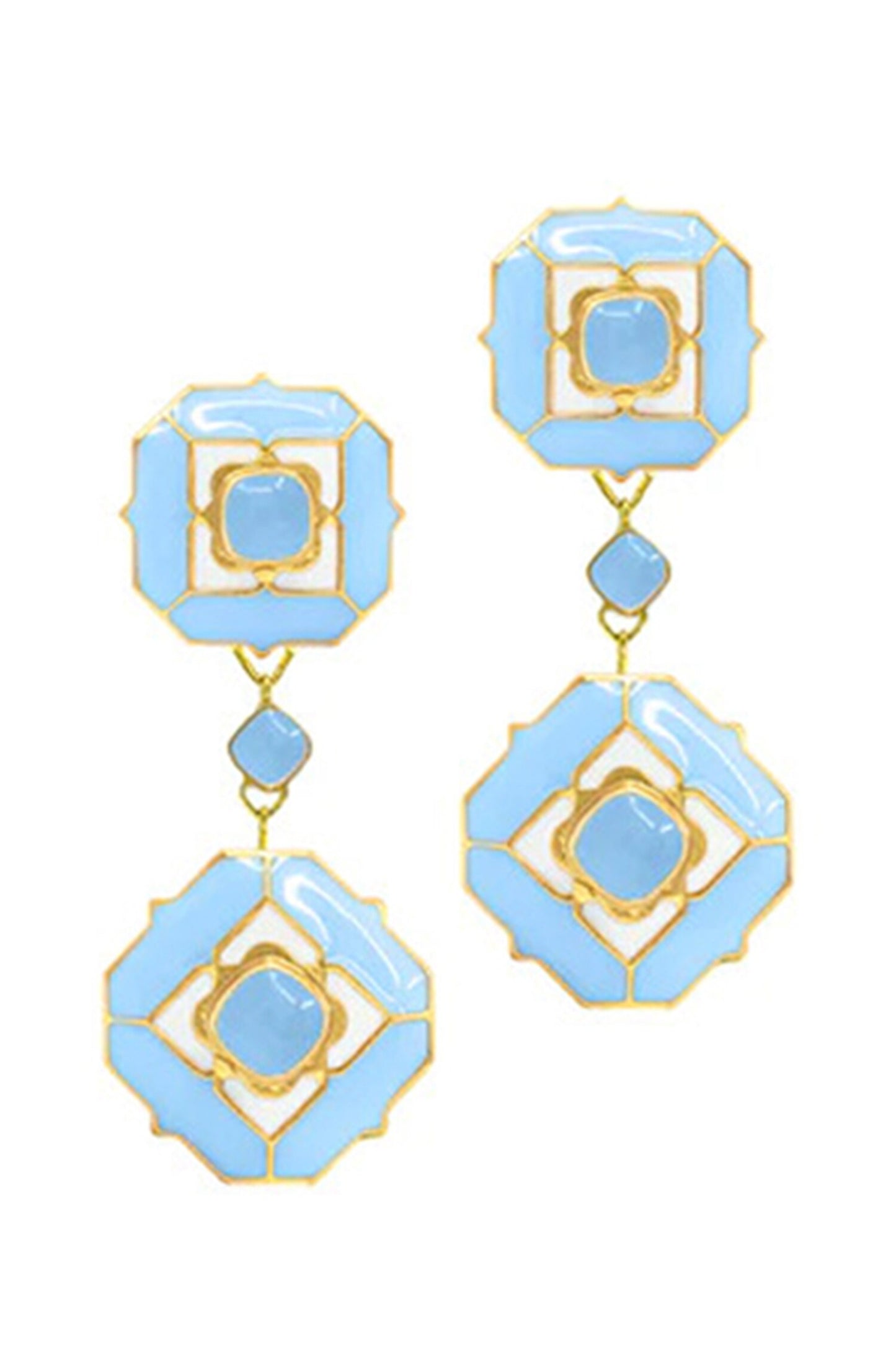 Gold Plated Blue Calcedony Dangler Earrings 