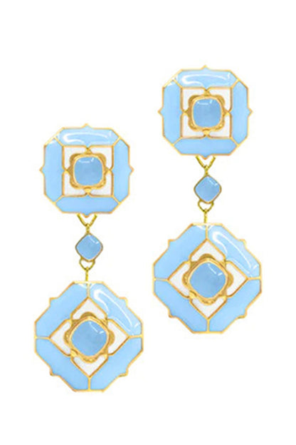 Gold Plated Blue Calcedony Dangler Earrings 