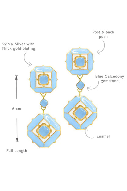 Gold Plated Blue Calcedony Dangler Earrings 