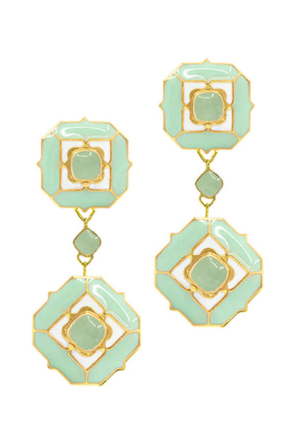 Geometric Green Calcedony Dangler Earrings 