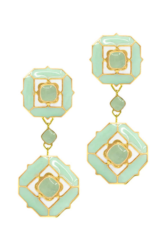 Geometric Green Calcedony Dangler Earrings 