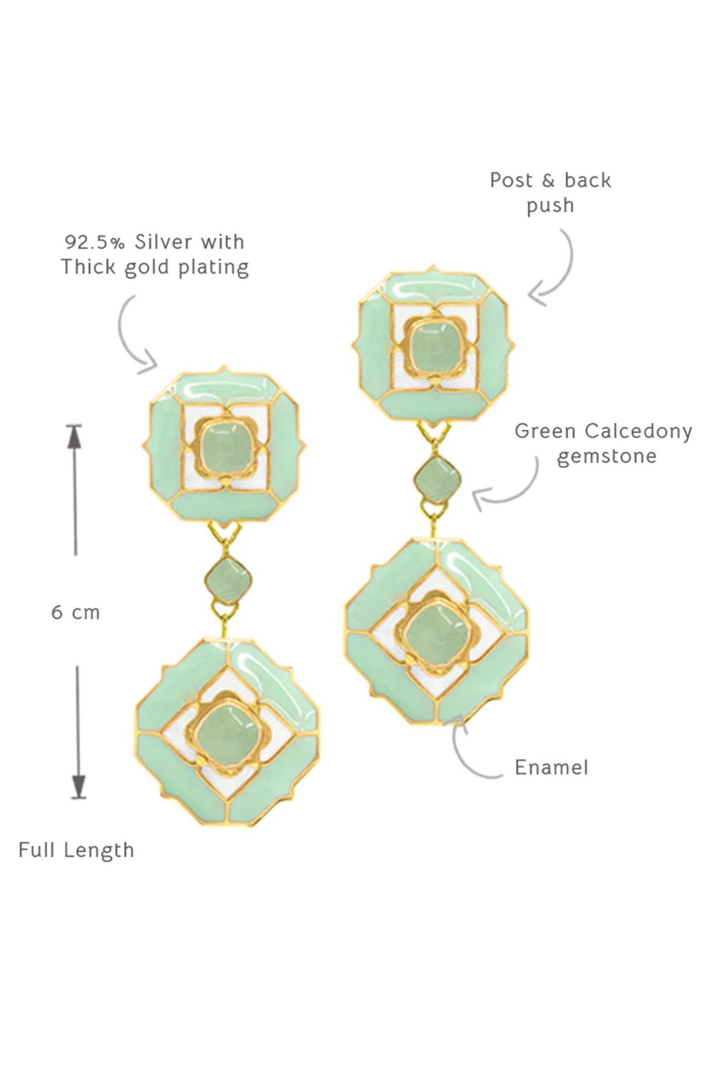 Geometric Green Calcedony Dangler Earrings 