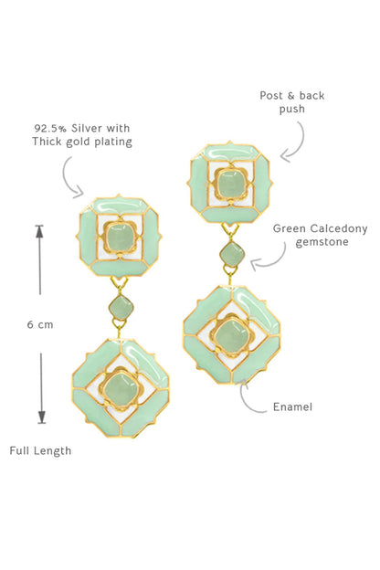 Geometric Green Calcedony Dangler Earrings 