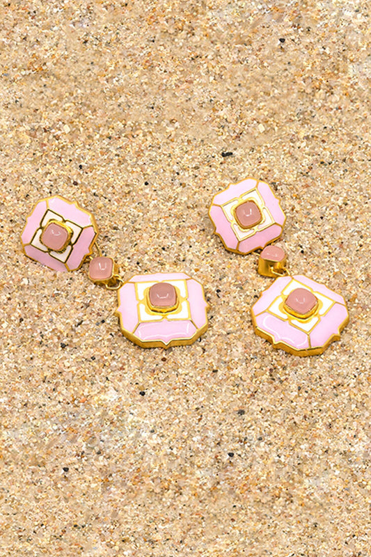 Gold Plated Rose Quartz Dangler Earrings 