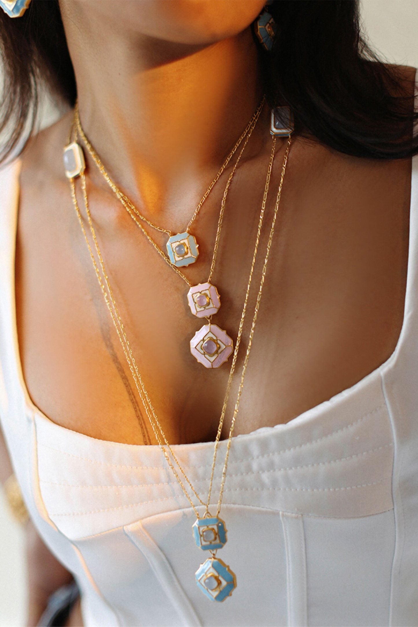 Geometric Blue Calcedony Pendant Necklace 