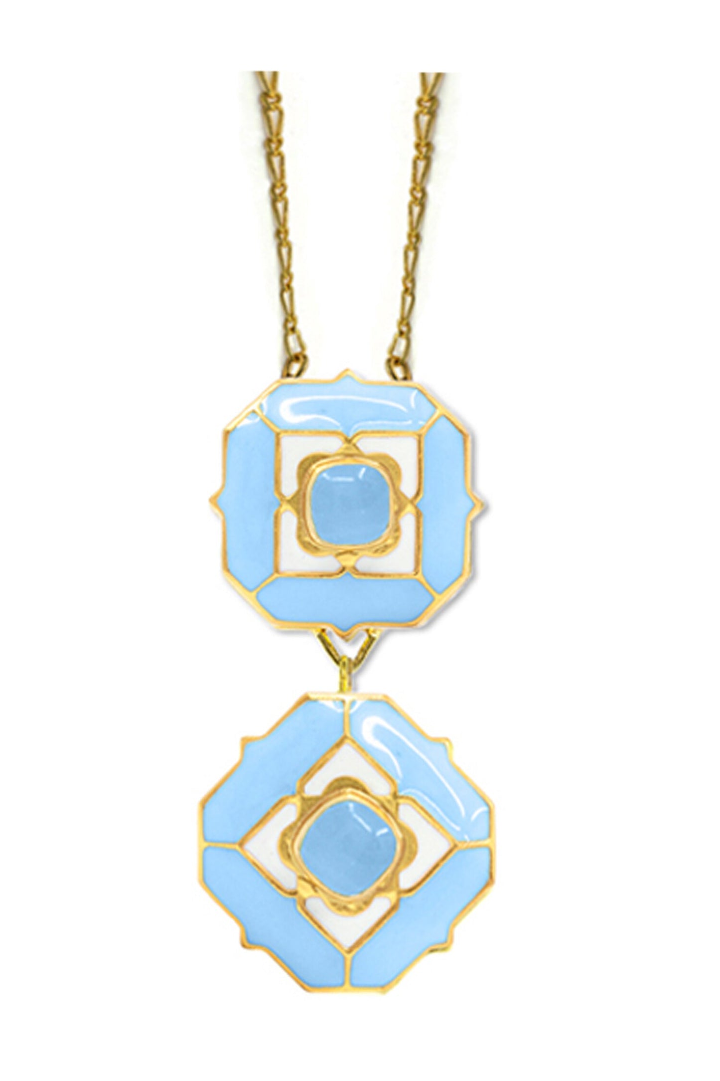 Geometric Blue Calcedony Pendant Necklace 