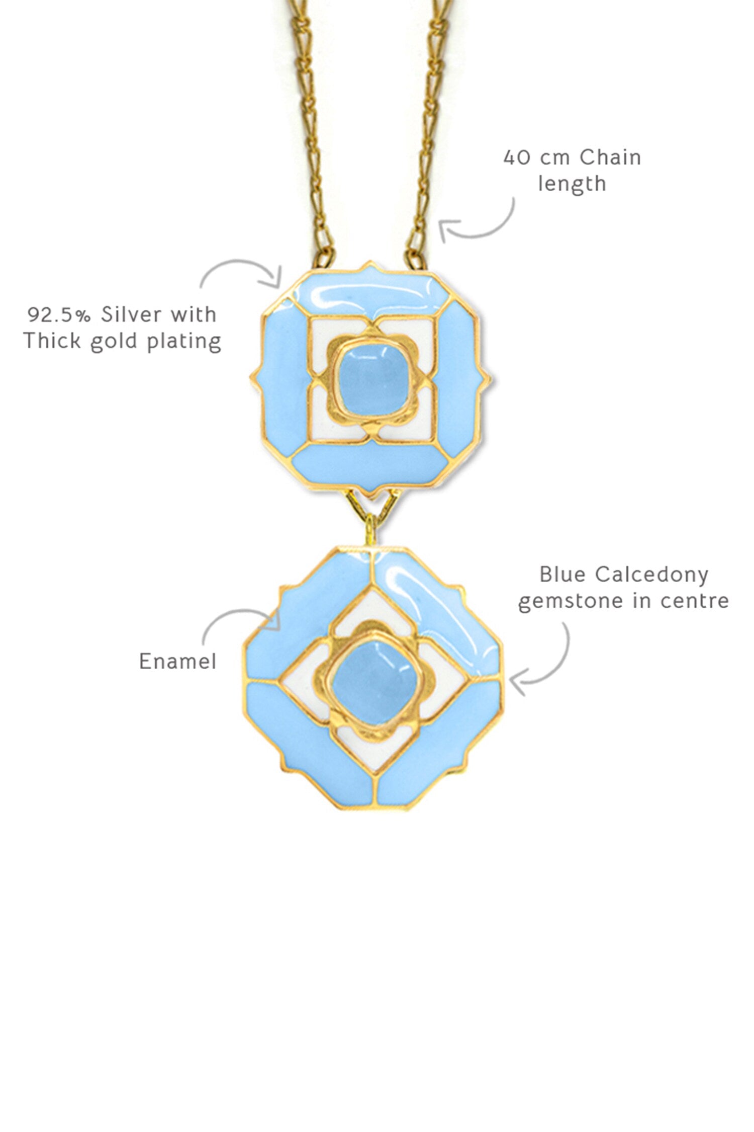Geometric Blue Calcedony Pendant Necklace 