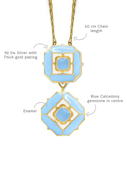 Geometric Blue Calcedony Pendant Necklace 