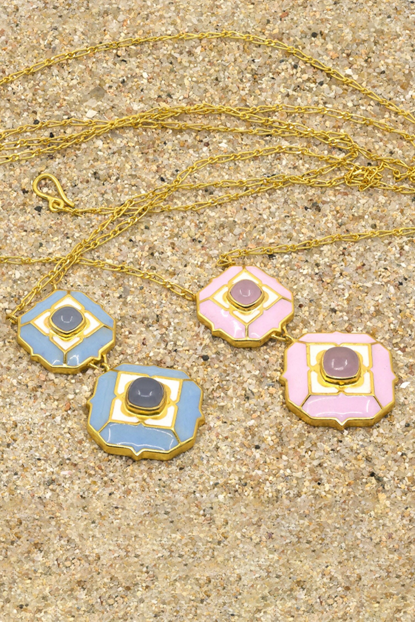 Geometric Blue Calcedony Pendant Necklace 