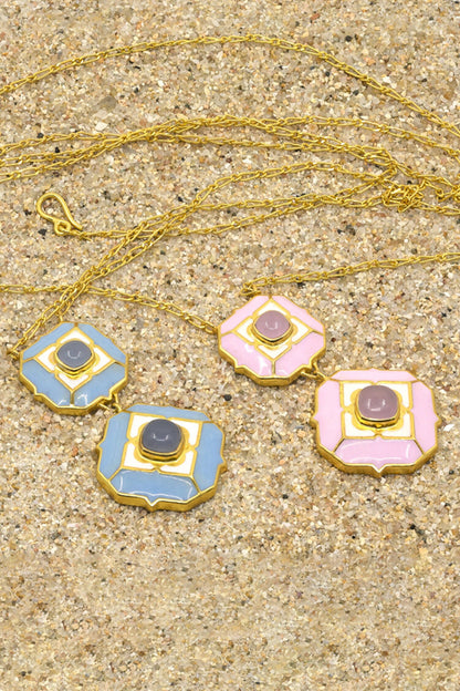 Geometric Blue Calcedony Pendant Necklace 