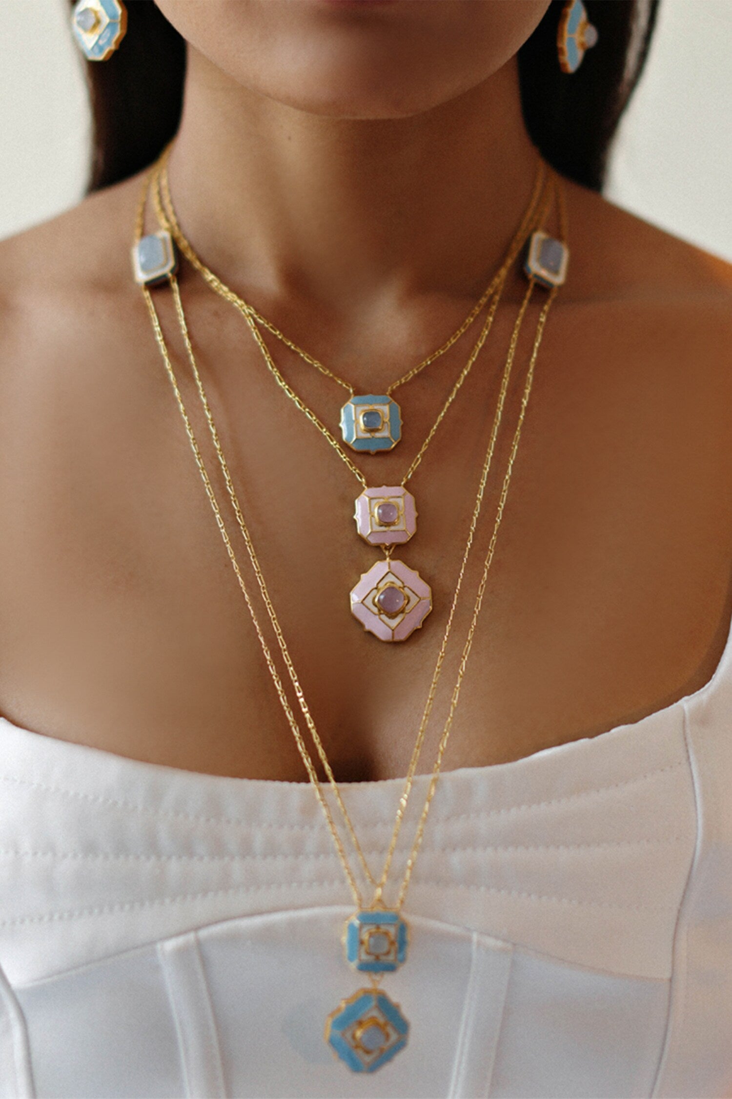 Geometric Blue Calcedony Pendant Necklace 