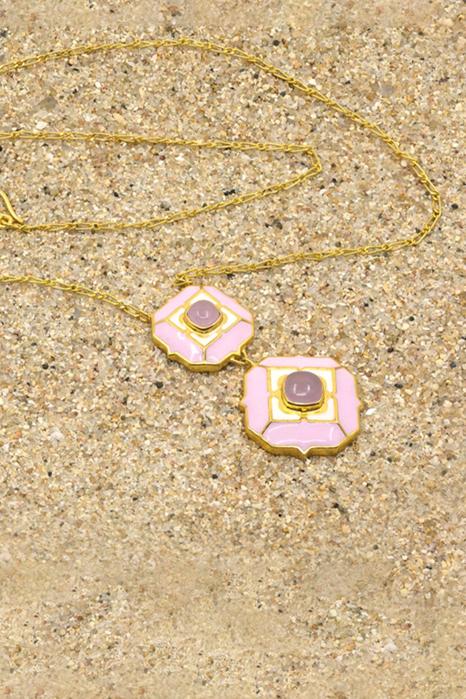 Geometric Rose Quartz Pendant Necklace 