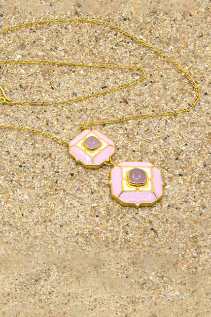 Geometric Rose Quartz Pendant Necklace 