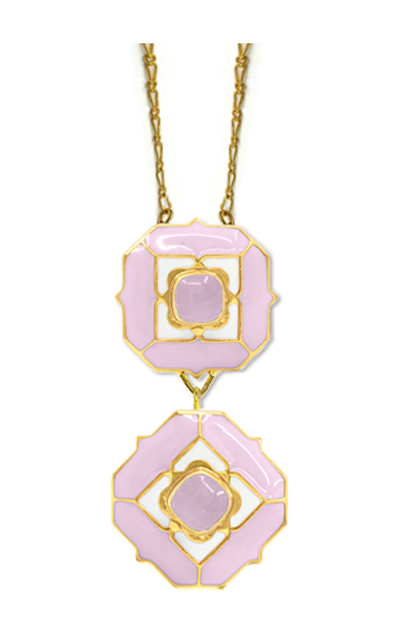 Geometric Rose Quartz Pendant Necklace 