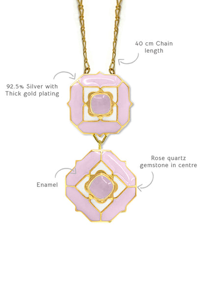 Geometric Rose Quartz Pendant Necklace 