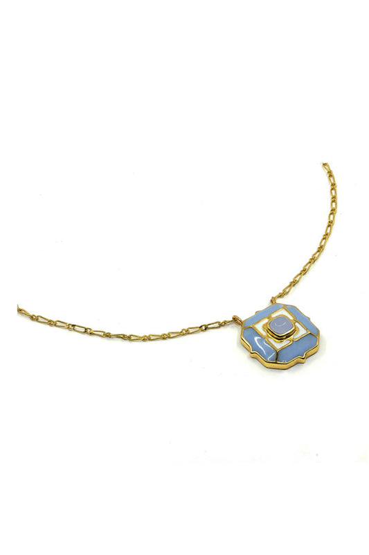 Geometric Blue Calcedony Pendant Necklace 