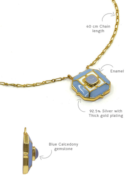 Geometric Blue Calcedony Pendant Necklace 
