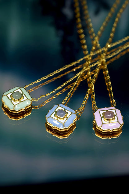 Geometric Blue Calcedony Pendant Necklace 
