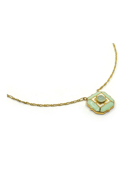 Geometric Green Calcedony Pendant Necklace 