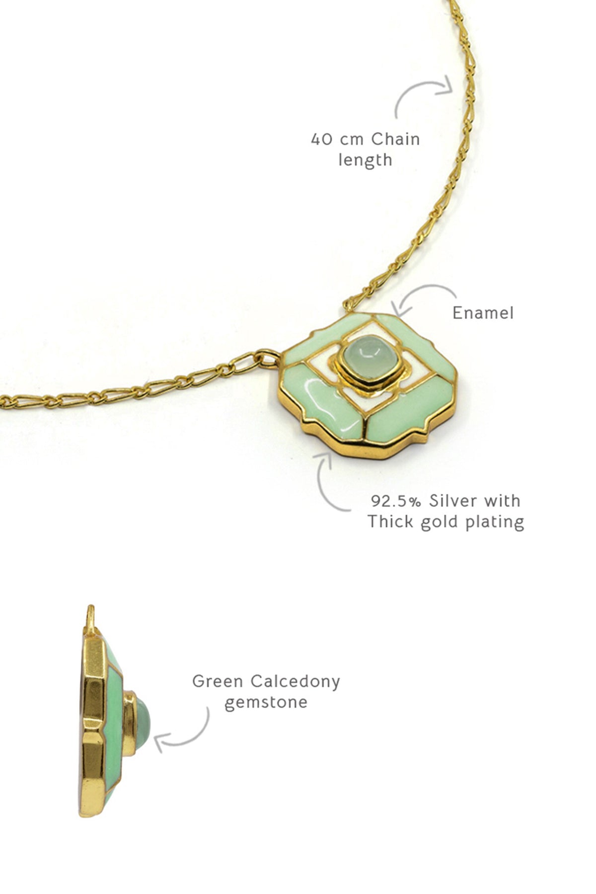 Geometric Green Calcedony Pendant Necklace 