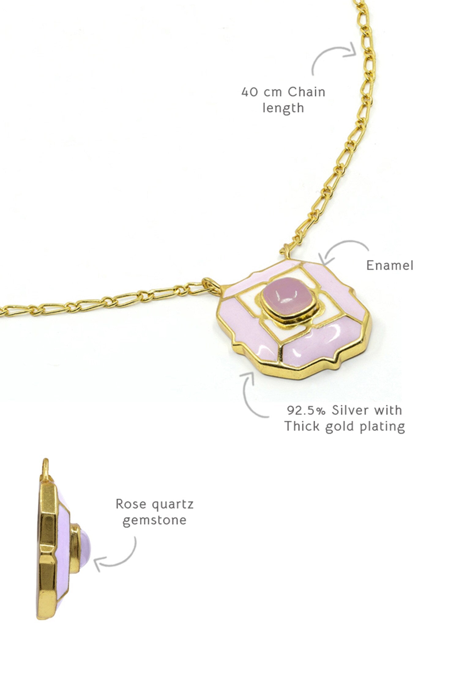 Rose Quartz Stone Pendant Necklace 