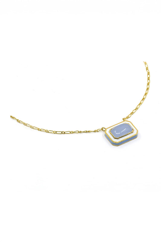 Geometric Blue Calcedony Pendant Necklace 