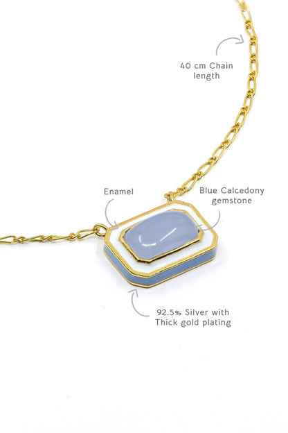 Geometric Blue Calcedony Pendant Necklace 