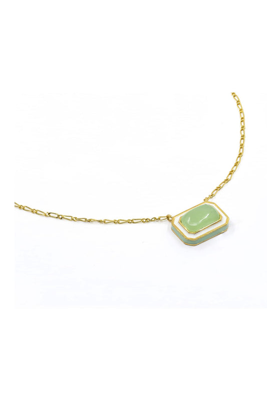 Geometric Green Calcedony Pendant Necklace 