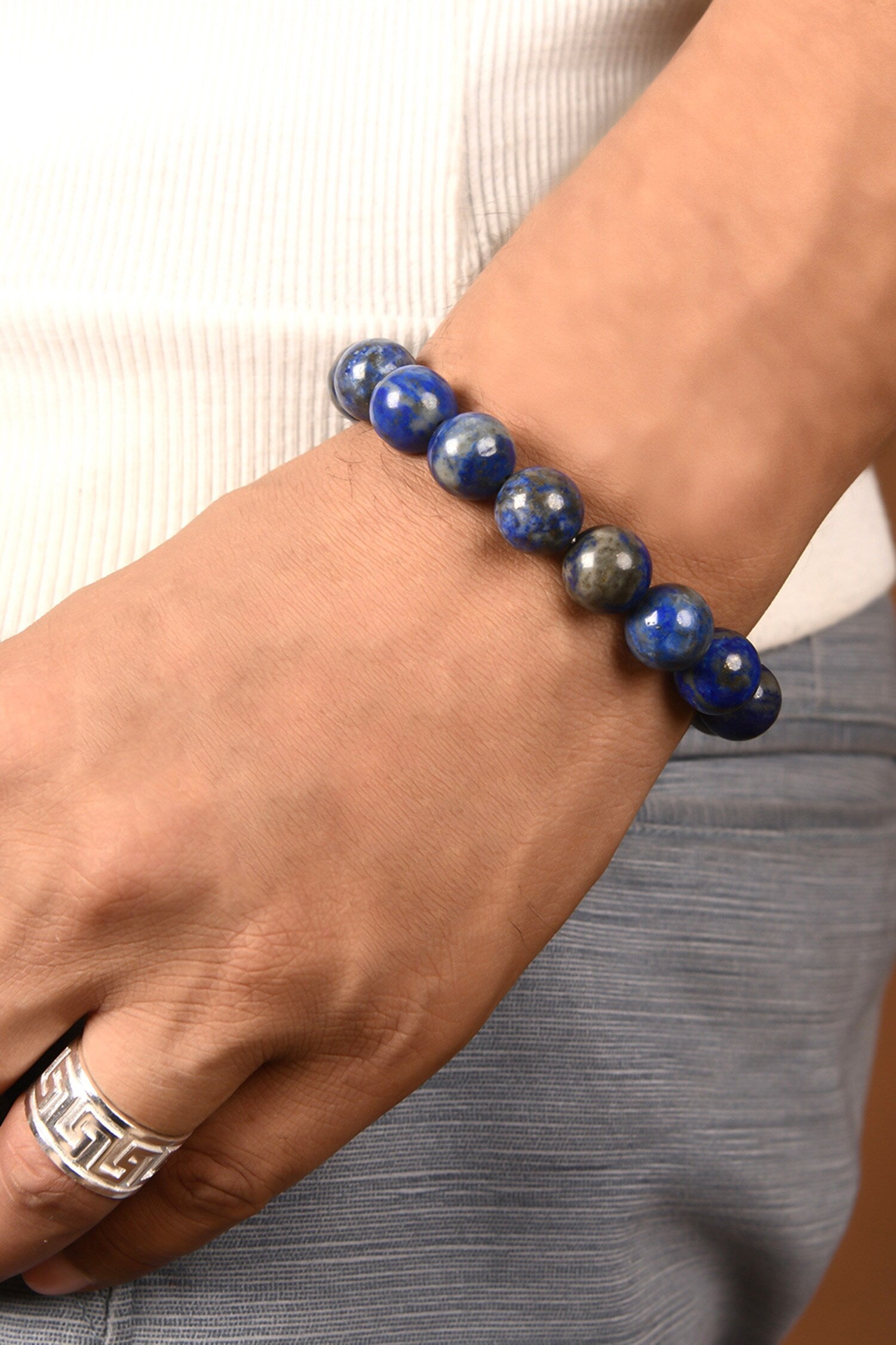 Round Lapis Lazuli Gemstone Bracelet 