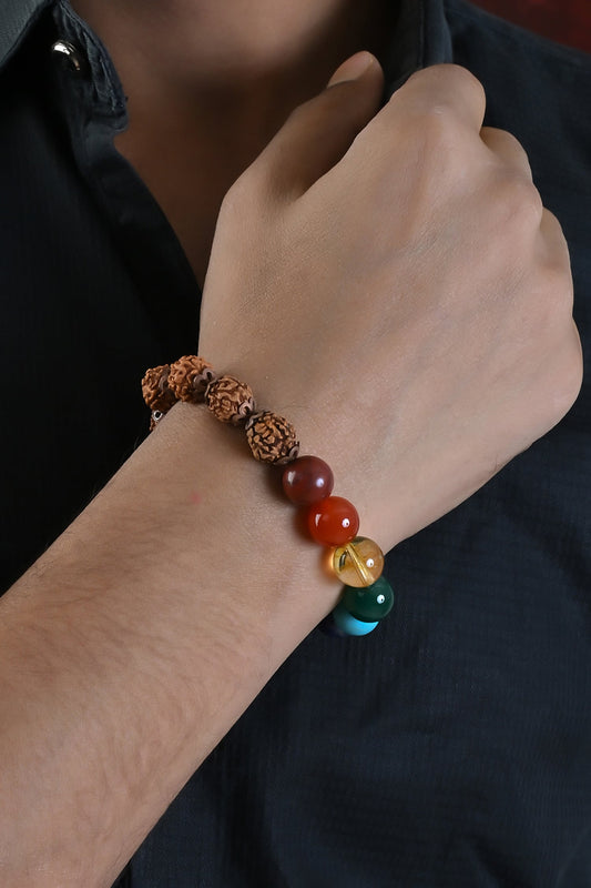 Multicolor Chakra Stone & Rudraksha Bracelet 