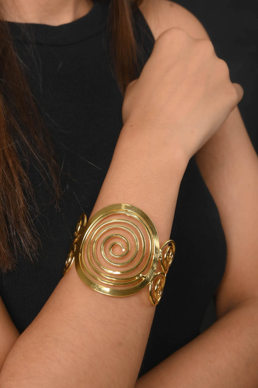 Fibonacci Spiral Gold Hand Cuff 