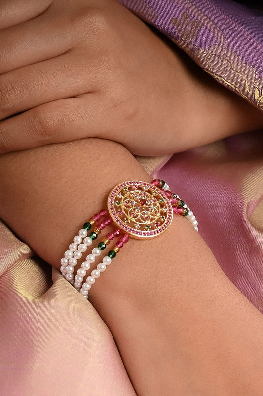 Gold Pearl and Stone Embellished Bracelet 