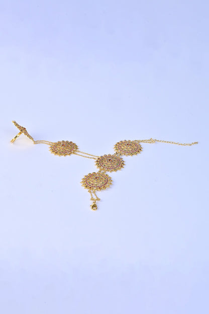 Gold Stone Embellished Hathphool 