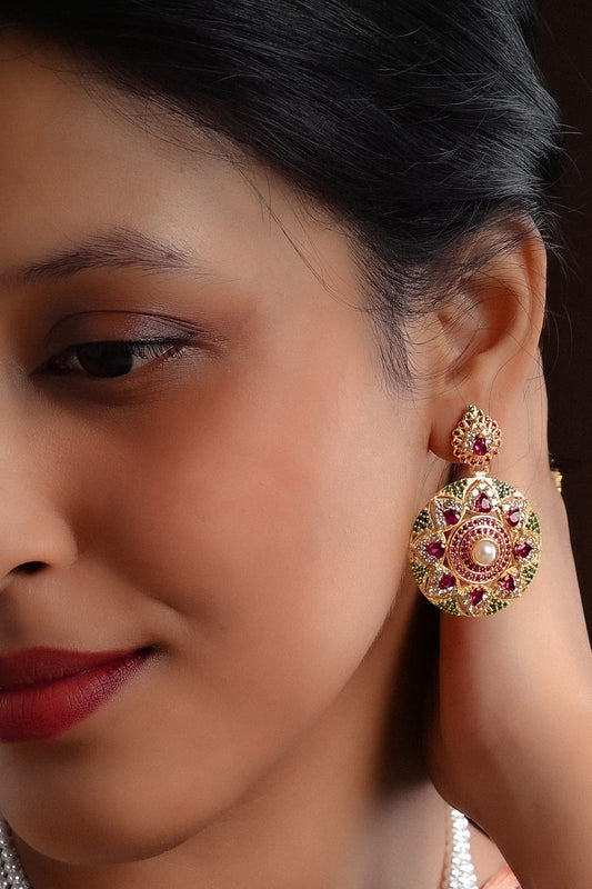 Floral Stone Embellished Drop Earrings 
