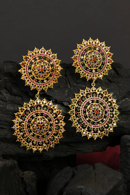 Gold Stone Dangler Earrings 