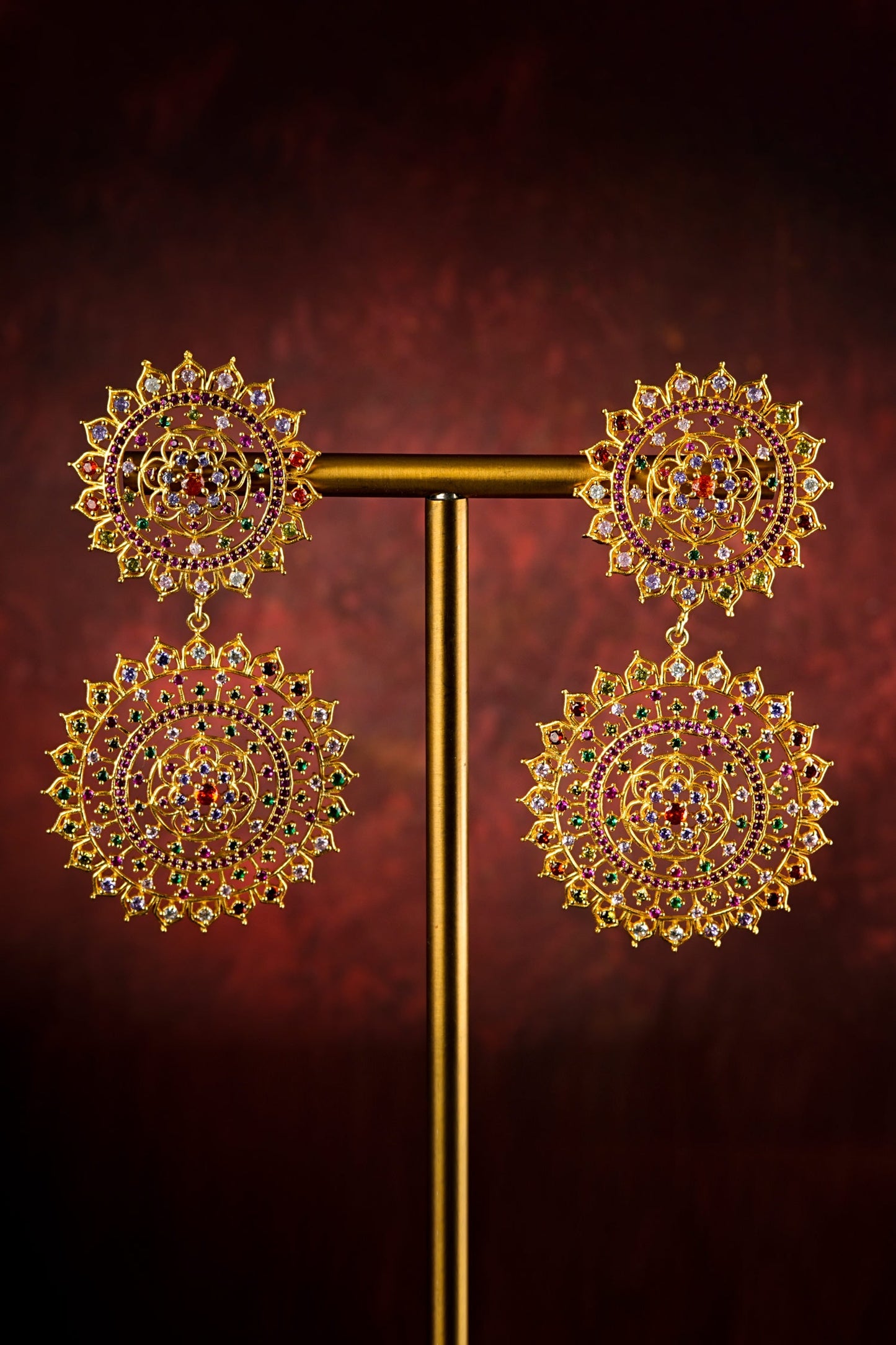 Gold Stone Dangler Earrings 
