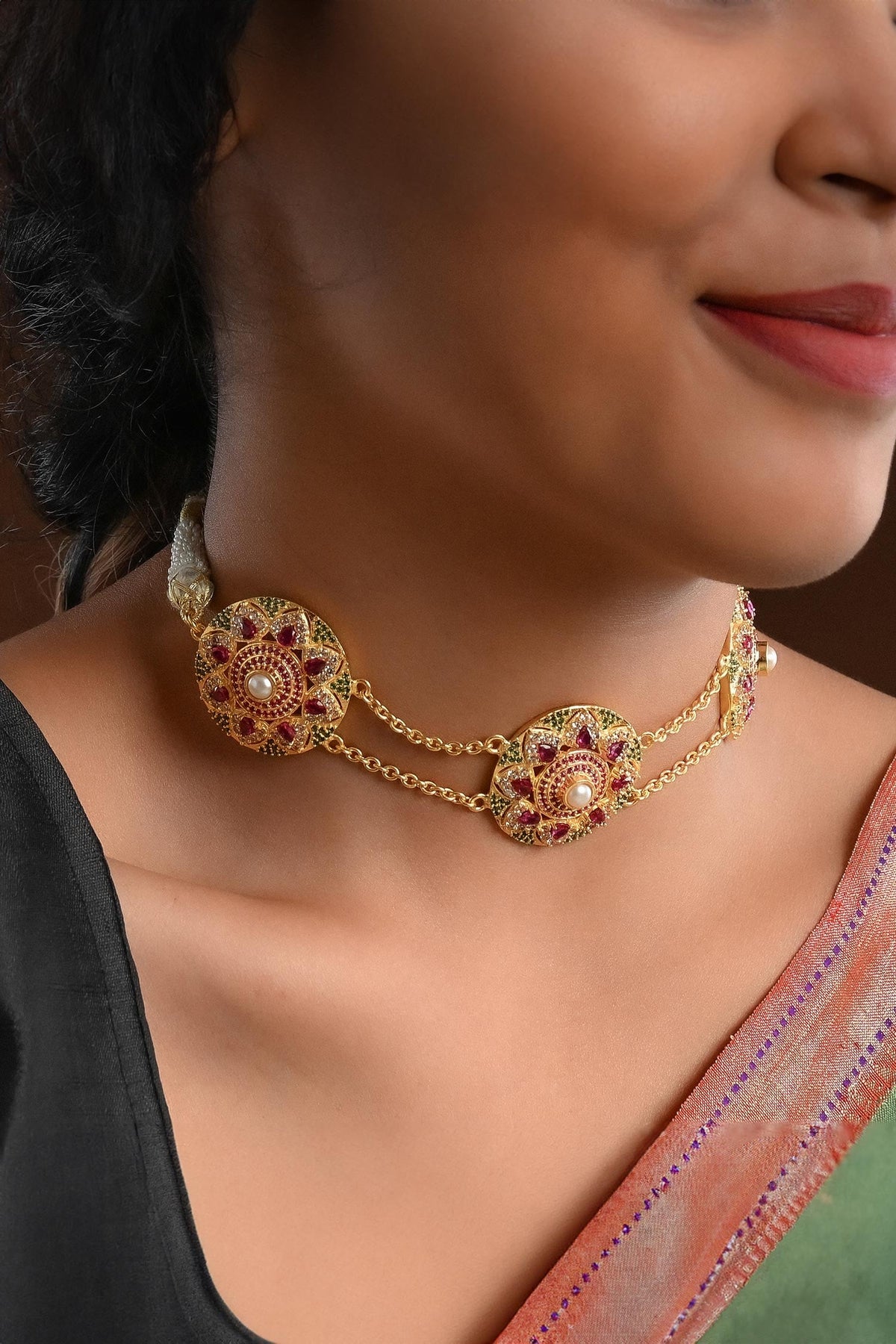 Floral Stone Gold Choker 