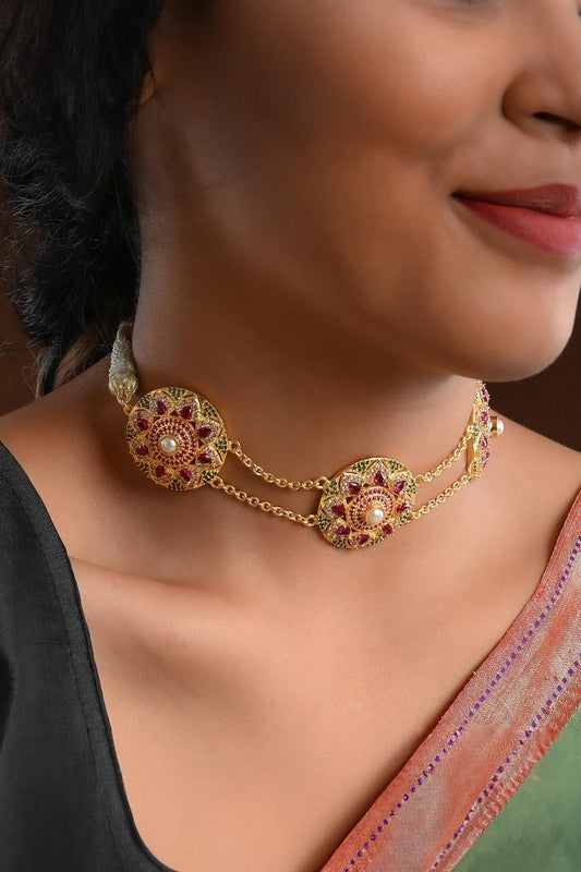 Floral Stone Gold Choker 