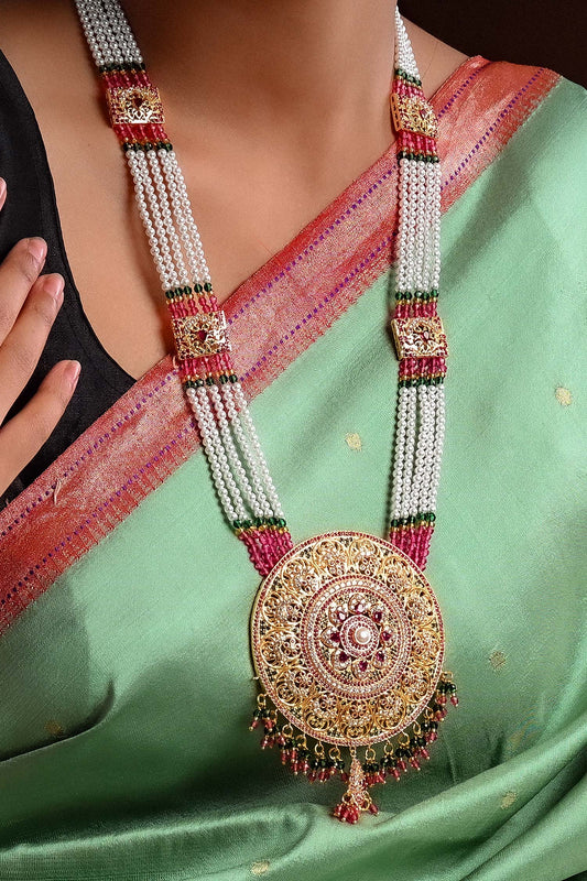 Gold Plated Multicolor Stone Long Necklace 