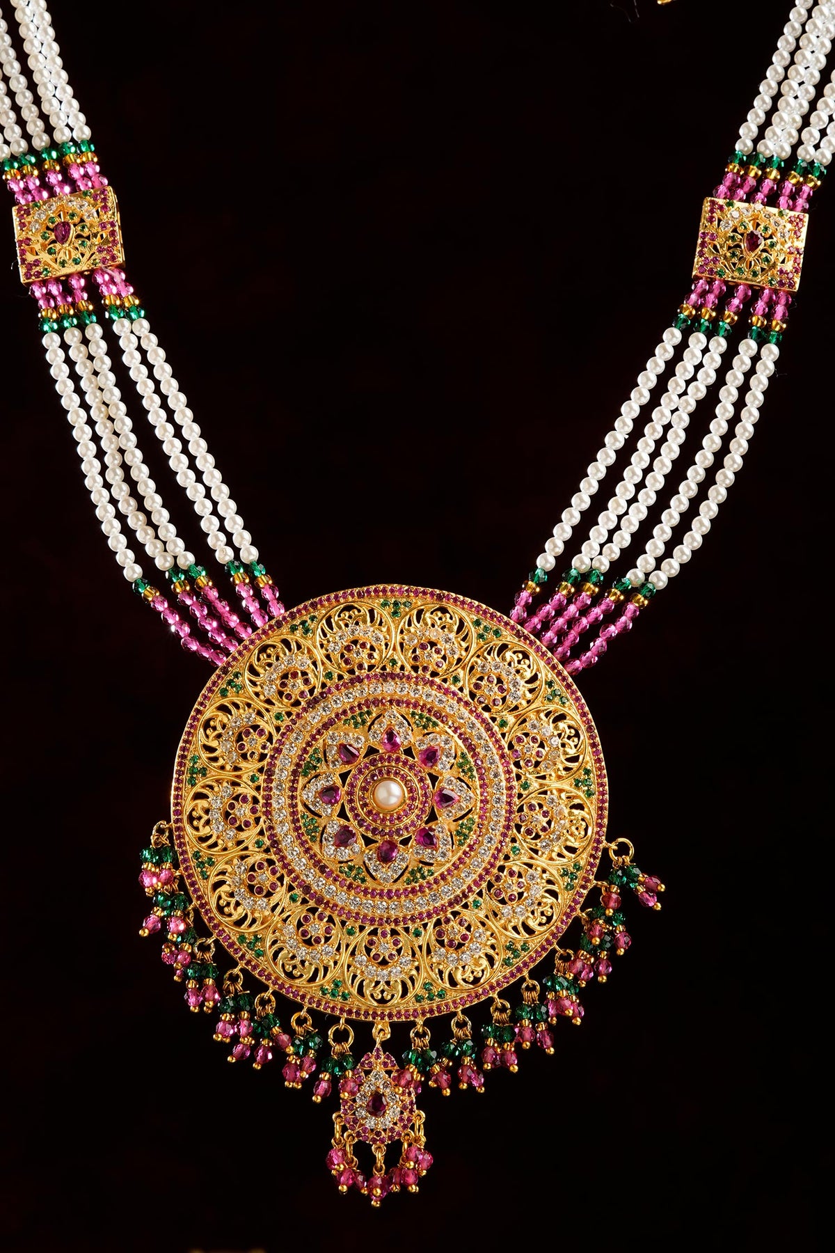 Gold Plated Multicolor Stone Long Necklace 